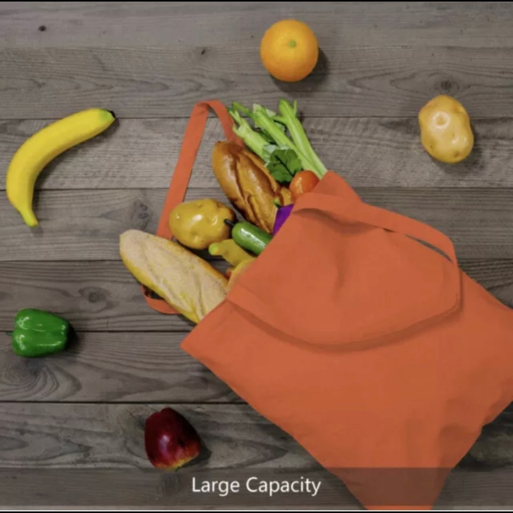 3 Orange Economical Cotton Tote Bag, Lightweight Medium, Reusable Grocery Bags
